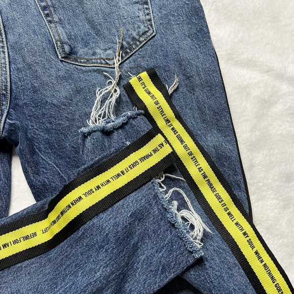 Zara Blue Skinny Jeans with Yellow Stripes - Picture 4 of 12